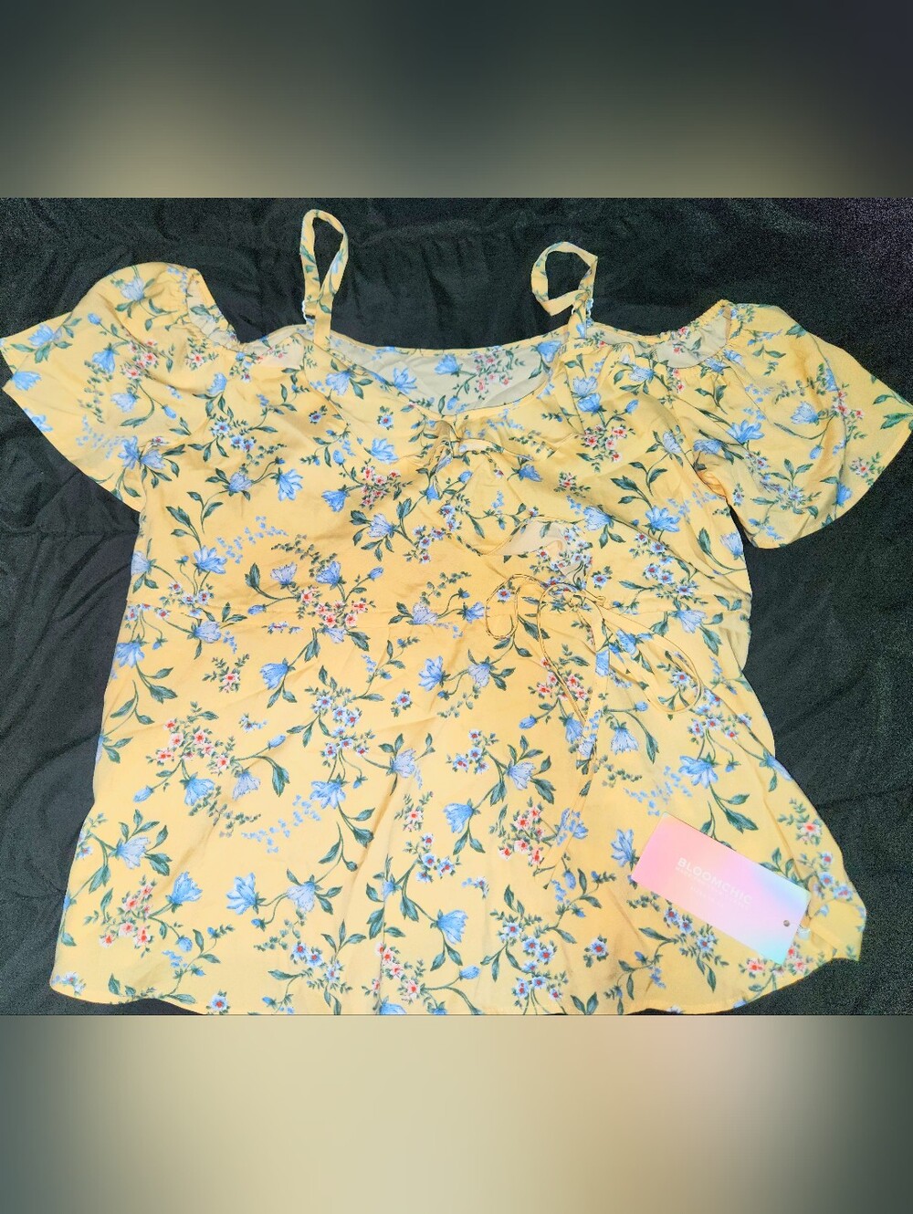 BloomChic Yellow Floral Cold Shoulder Top *NWT*